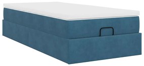 Ottomán ágykeret matraccal sötétkék 90x190cm bársony