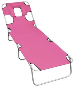 Magenta színű acél összecsukható napozóágy fejpárnával