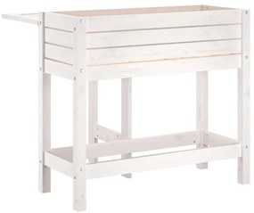 fehér tömör fenyőfa kerti ültetőláda összecsukható asztallappal