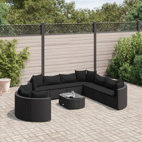 10 részes fekete polyrattan kerti ülőgarnitúra párnákkal