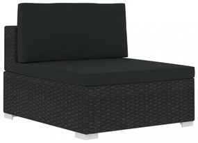 3 darabos fekete polyrattan kerti kanapészett párnákkal