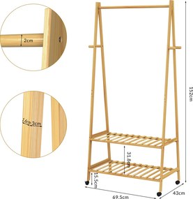 Casaria® Nordik ruhatartó állvány kerekekkel - bambusz