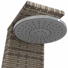 szürke polyrattan és akácfa kültéri zuhanyzó 55 x 60 x 224 cm
