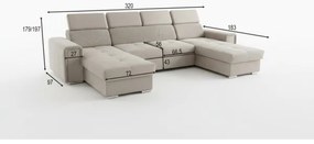 Ággyá nyitható ülőgarnitúra univerzális U-formájú sarokrésszel és tárolóval SALVADA bézs