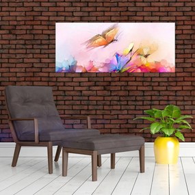 Kép - pillangó a virág felett, absztrakció (120x50 cm)