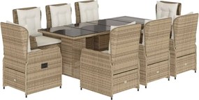 vidaXL 9 részes bézs polyrattan kerti étkezőgarnitúra párnákkal