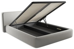 Világosszürke kárpitozott ágyneműtartós franciaágy ágyráccsal 160x200 cm Kiana – Makamii