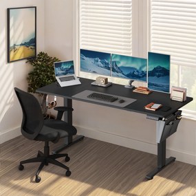 Elektromos állítható magasságú íróasztal, 160×70 cm, 4 memóriapozícióval, fekete