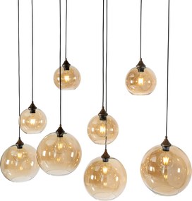 Okos függőlámpa sötét bronz színben, borostyánszínű ovális üveggel, 8 izzós, 8 Wifi G95-tel - Sandra