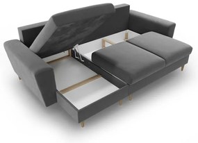 Világosszürke bársony kinyitható tárolóhelyes sarokkanapé Kyoto – Cosmopolitan Design