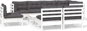 vidaXL 9 részes fehér tömör fenyőfa kerti ülőgarnitúra párnákkal