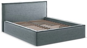 Világoskék kárpitozott ágyneműtartós franciaágy ágyráccsal 160x200 cm Anani – Makamii