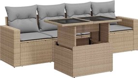 vidaXL 5 részes bézs polyrattan kerti ülőgarnitúra párnákkal