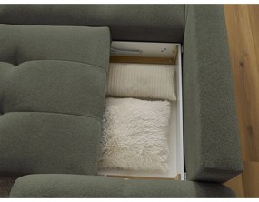 Khaki zsenília kinyitható-tárolóhelyes sarokkanapé (bal oldali-heverő résszel) Roxelane – Bobochic Paris