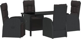 vidaXL Kert étkező szett párnával 5 pcs Fekete polirattan