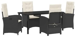 vidaXL Kert étkező szett párnával 5 pcs Fekete polirattan