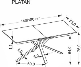 Platan bővíthető étkezőasztal fehér 140-180cm