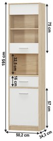 Vitrines szekrény 1D1W1S, fehér/tölgy sonoma, TEYO