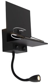 Modern fali lámpa fekete 2 fényes USB-vel és hajlékony karral - Flero