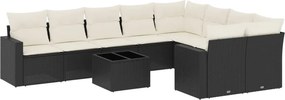 vidaXL 10 részes fekete polyrattan kerti ülőgarnitúra párnákkal