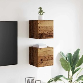 2 db antik fa színű falra szerelhető TV-szekrény 30,5x30x30 cm