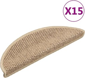 vidaXL 15 db szizál hatású homokszínű öntapadó lépcsőszőnyeg 56x17x3cm