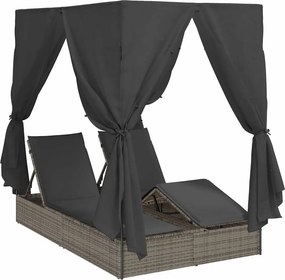 vidaXL Dupla napozóágy Állítható Szürke 205 x 129 x 200 cm polirattan