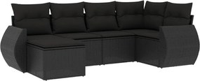 vidaXL 6 részes fekete polyrattan kerti ülőgarnitúra párnákkal