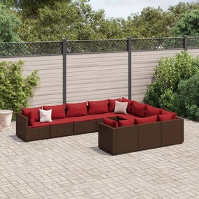 10 részes barna polyrattan kerti ülőgarnitúra párnákkal