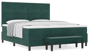 Box spring ágy matraccal és paddal, sötét zöld, 180x200 cm, bársony
