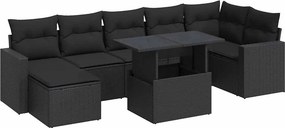 vidaXL 8 részes fekete polyrattan kerti ülőgarnitúra párnákkal