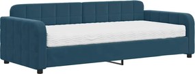vidaXL kék bársony heverő matraccal 90 x 200 cm