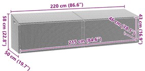szürke polyrattan kerti tárolóláda 220x50x58 cm