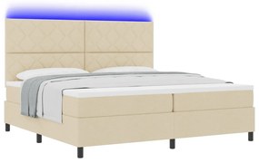 Rugós ágy matraccal és LED - Krém, 200 x 200 cm, szövet