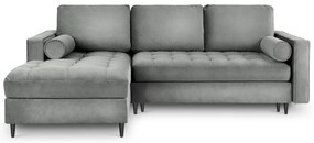 Santo világosszürke kinyitható bársony sarokkanapé, bal oldali - Milo Casa