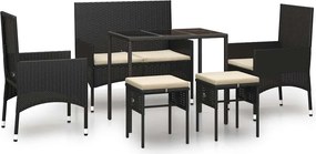 vidaXL 6 részes fekete polyrattan kerti ülőgarnitúra párnákkal