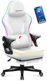 Gamer szék, RGB Smart LED, lábtartóval fehér