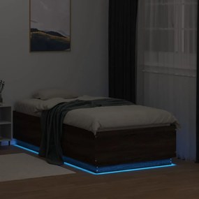 barna tölgyszínű szerelt fa ágykeret LED-del 75 x 190 cm