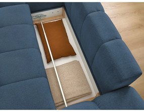 Sötétkék zsenília kinyitható-tárolóhelyes sarokkanapé (bal oldali-heverő résszel) Everest – Bobochic Paris