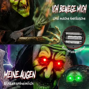 HOMCOM Animált Halloween asztali boszorkány nevető hanggal, ragyogó szemekkel