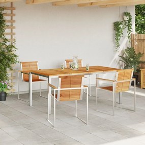 5 részes kerti étkező szett tömör tikfából, kültéri étkezőasztal 180x90x75 cm tömör tikfafából