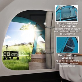 Outsunny 2-4 Fős Kemping Sátra, Vízálló Családi Kupola Sátor Ablakokkal, Zsebekkel, Hordtáskával és Kampóval | Aosom