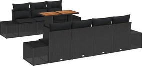vidaXL Kerti Kanapé Szett tárolóval 8 pcs Fekete Poli rattan
