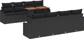 vidaXL Kert étkező szett párnával párnával 9 pcs Fekete és Barna