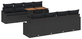 vidaXL Kert étkező szett párnával párnával 9 pcs Fekete és Barna