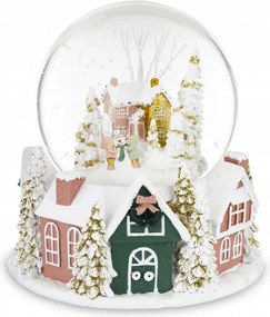 Üveggömb Zenedobozzal Fehér Havas Város Karácsonyi Dekoráció Figura