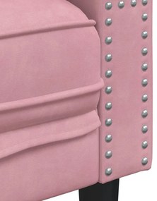 2 személyes rózsaszín bársony Chesterfield kanapé párnákkal