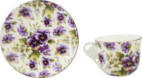 Csésze nagy szimpla 370ml csészealj árvácska lila