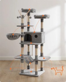 Macska kaparófa, macska házzal XXL, szürke 50x50x164cm