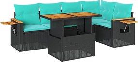 vidaXL 6 részes fekete polyrattan akácfa kerti ülőgarnitúra párnákkal